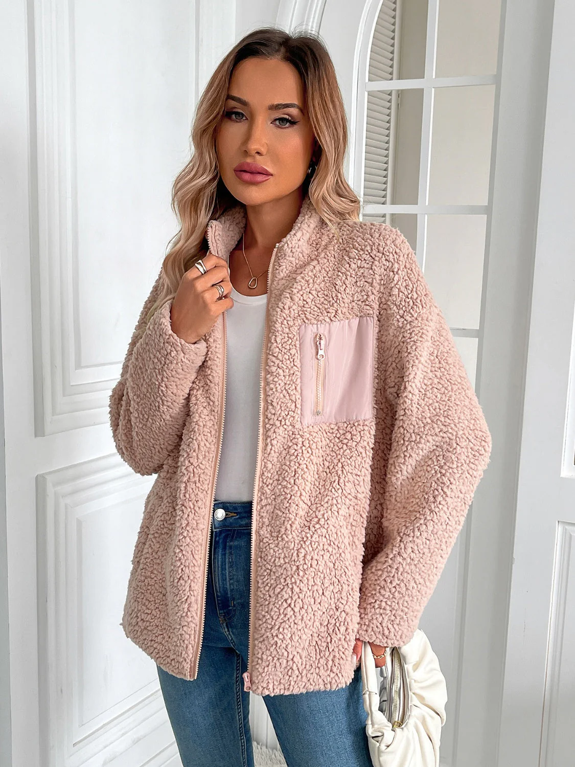 Camila | Ivy Lane fluffy jacket with long sleeves and zip - Image 5