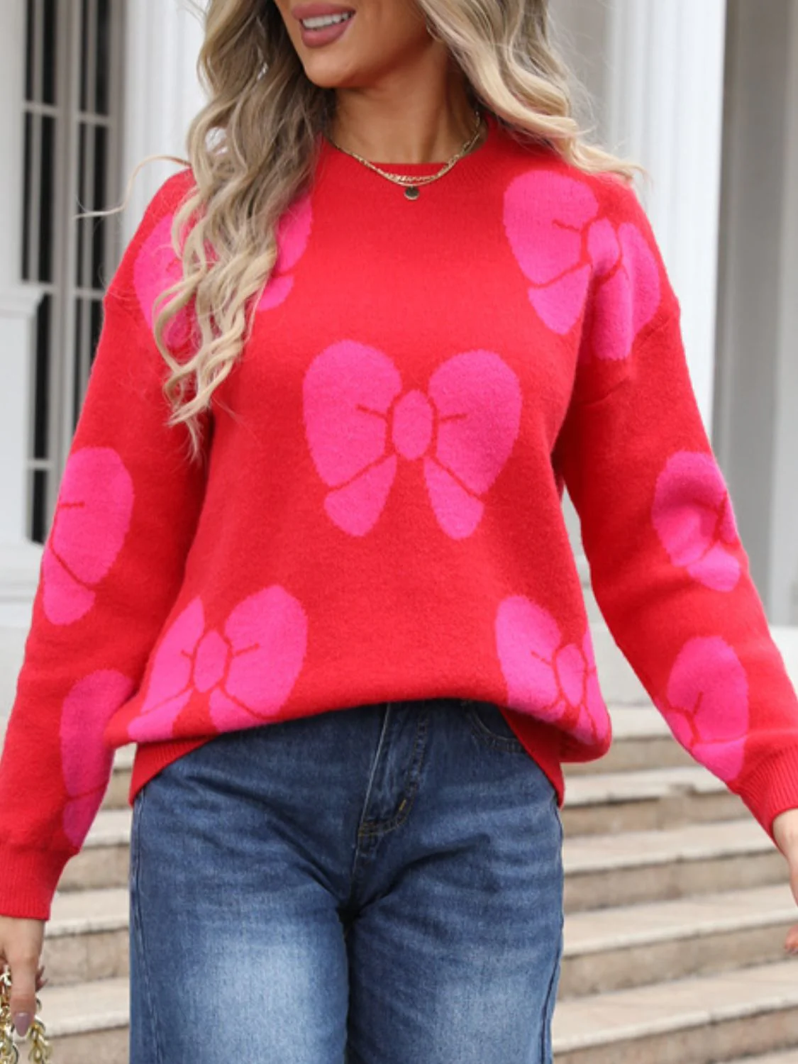Camila | Round neck sweater with dropped shoulder and bow - Image 7