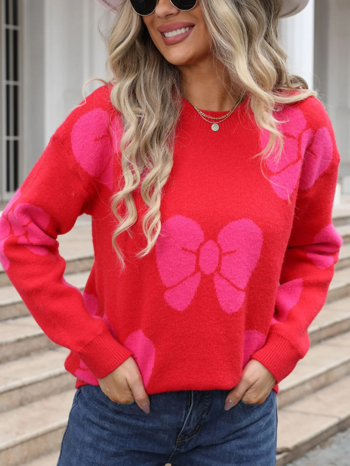 Camila | Round neck sweater with dropped shoulder and bow - Image 8