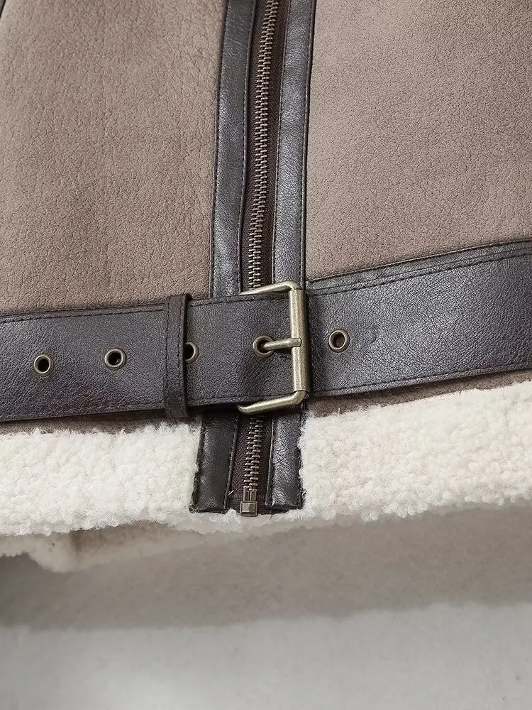 Camila | Warm women's lambskin jacket with belt - Image 6