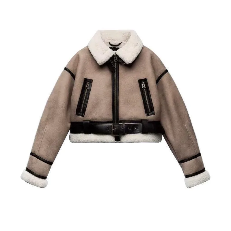 Camila | Warm women's lambskin jacket with belt - Image 8