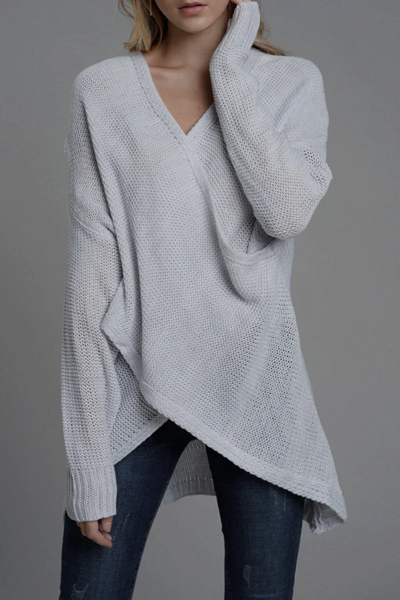 Caridad | Casual solid patchwork V-neck tops - Image 2