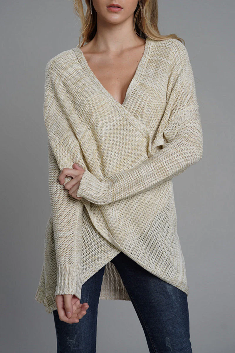 Caridad | Casual solid patchwork V-neck tops - Image 4