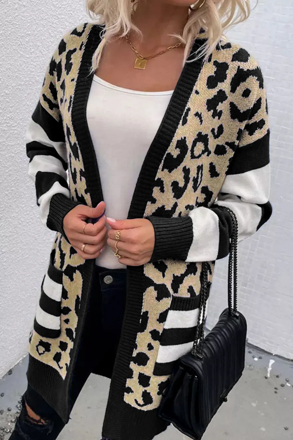Carina | Long sleeve leopard print open front cardigan - Image 6