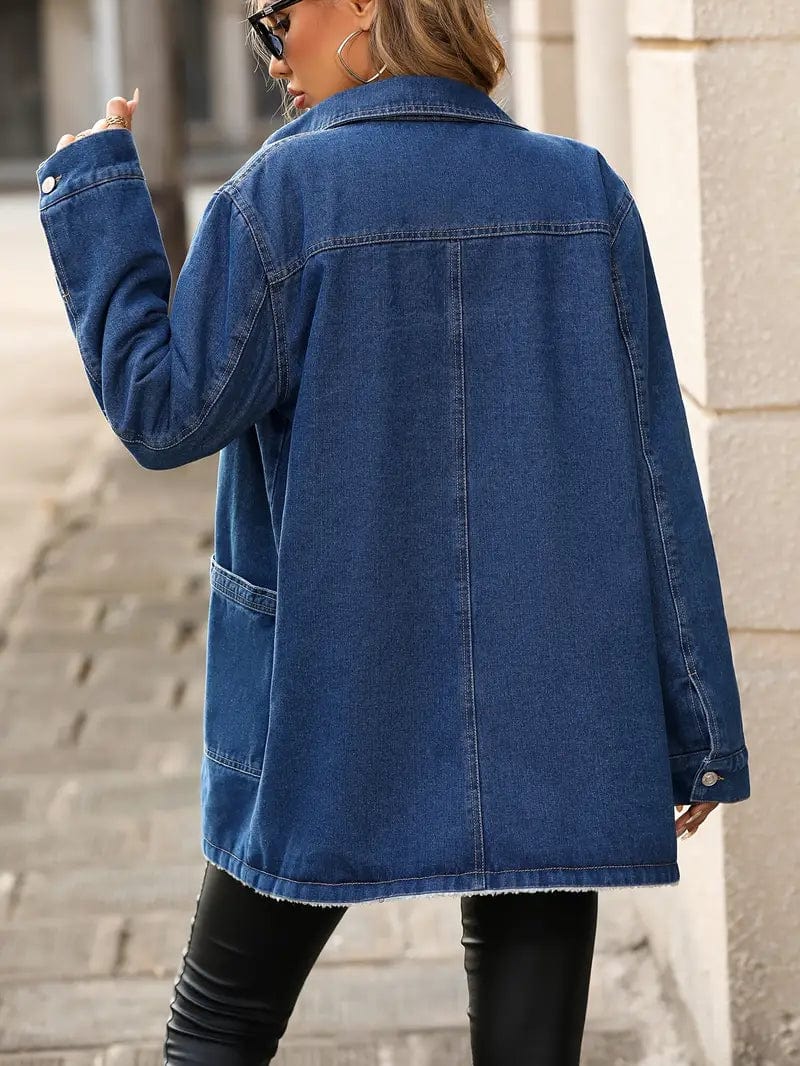 Carina | Mid-length fleece denim jacket - Image 4