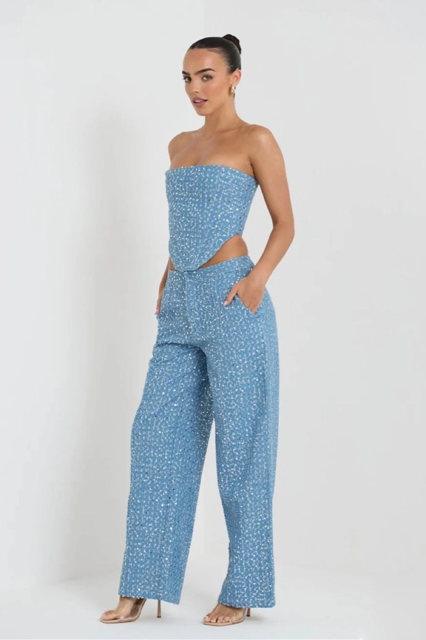 Carina® | Sequin Denim Trousers Set
