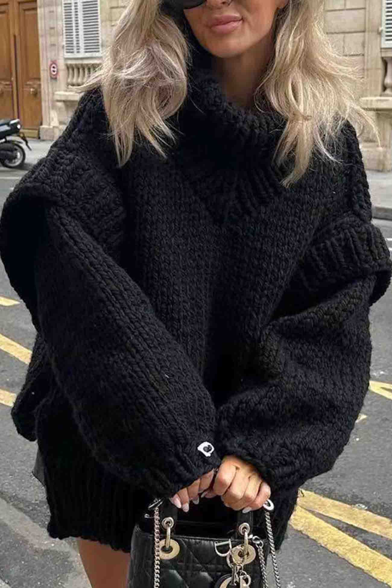 Carina | Solid color sweater with long sleeves and a cowl neckline - Image 7