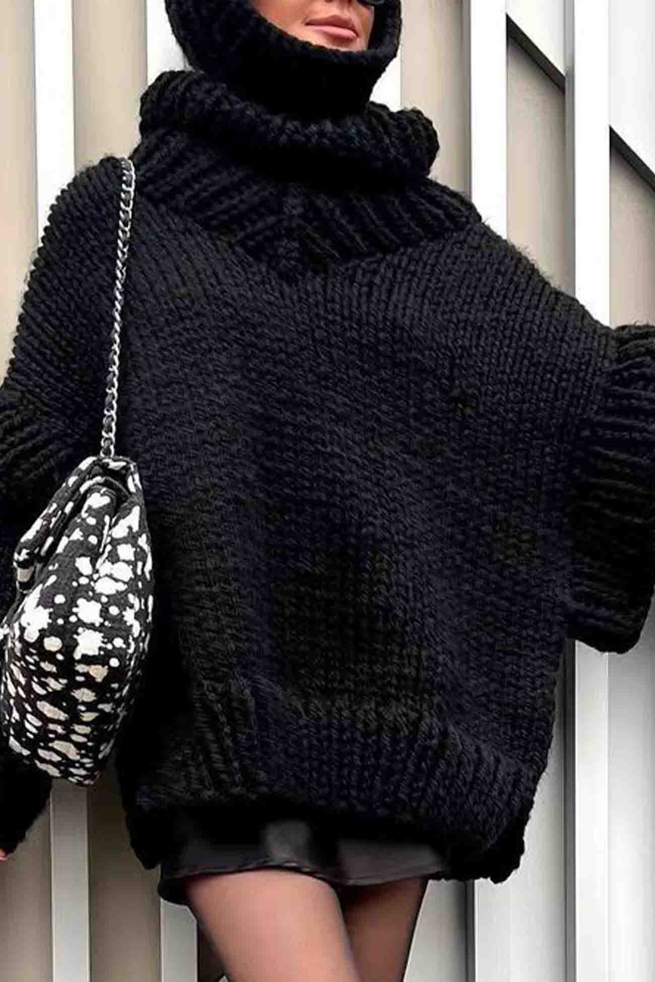 Carina | Solid color sweater with long sleeves and a cowl neckline - Image 8