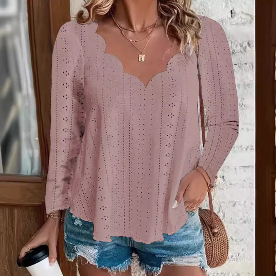 Carina® | Women'S Blouse With Integrated Lace Patterns And Curved Neckline - Image 3