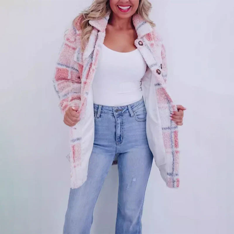 Carina | Checked teddy jacket for women - Image 2