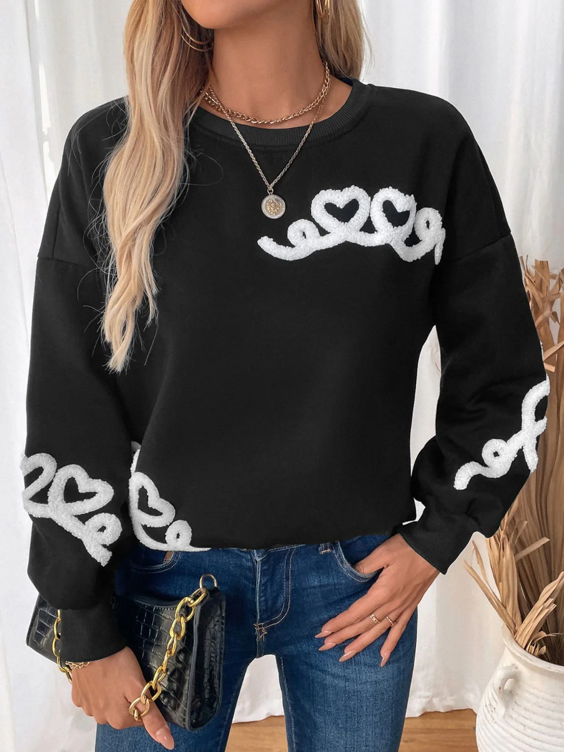Carla | Perfee Heart crew neck long sleeve sweater - Image 5