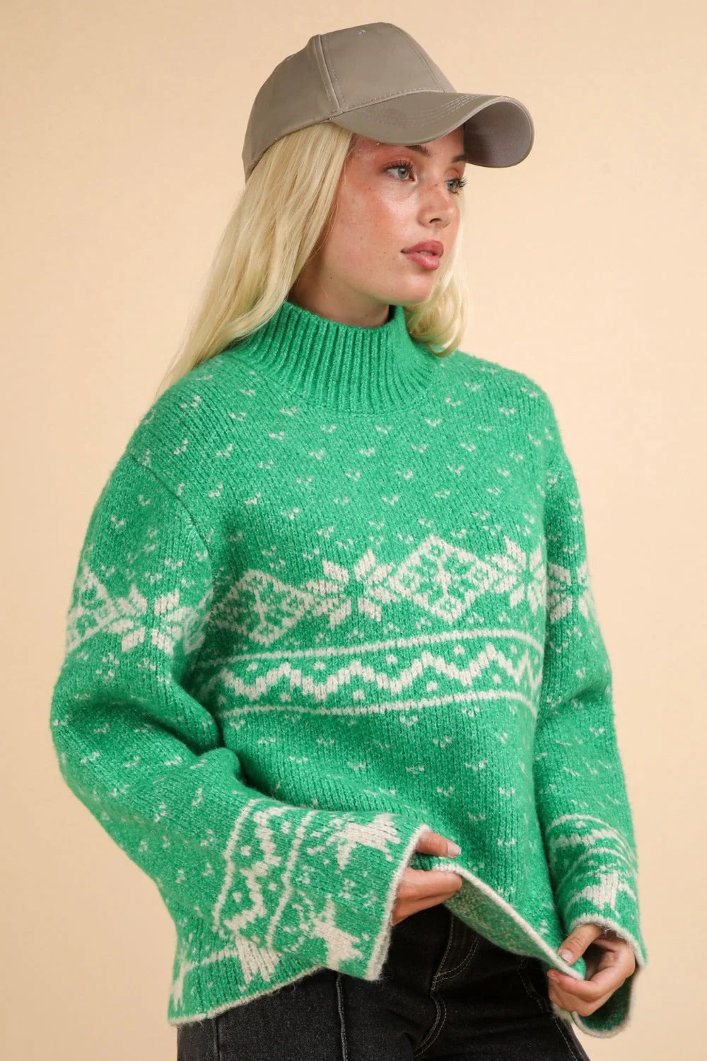 Carla | VERY J Christmas Element stand-up collar long sleeve sweater - Image 3
