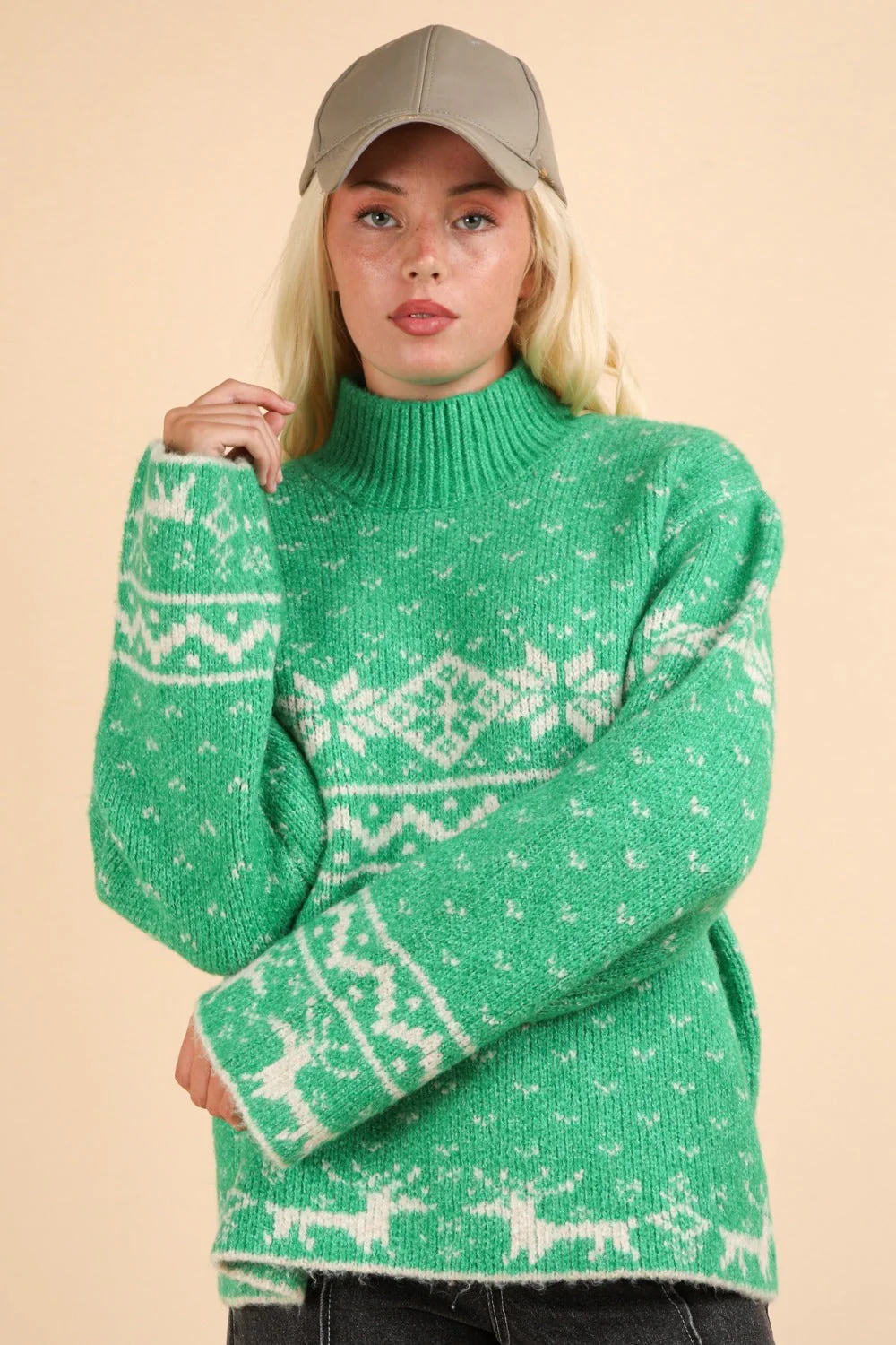Carla | VERY J Christmas Element stand-up collar long sleeve sweater - Image 4