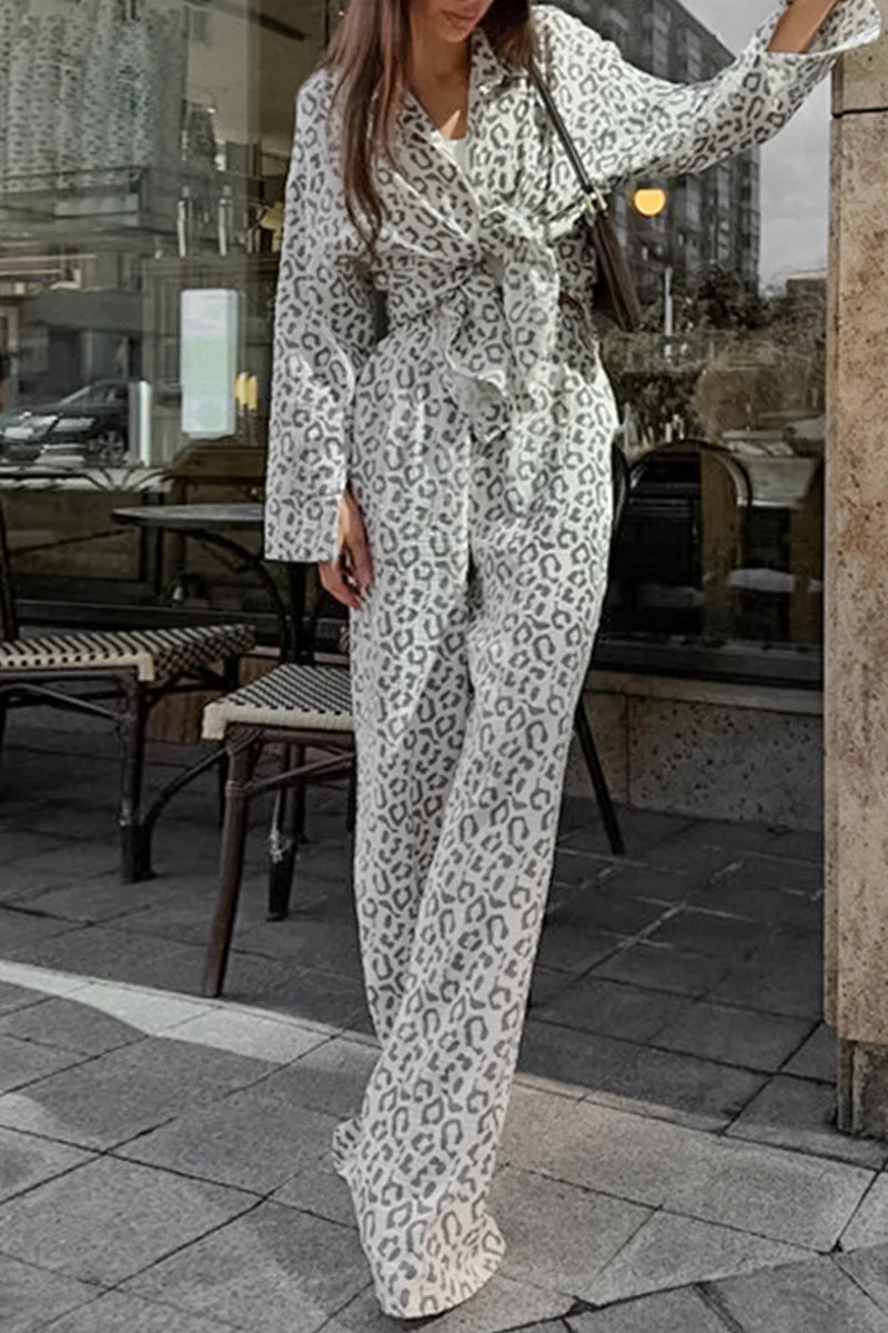 Carlota | Casual street patchwork leopard print turn-down collar long sleeve two piece - Image 2