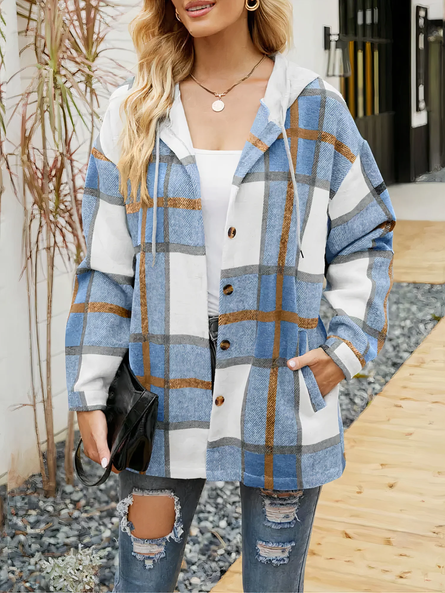 Carlota | Checked jacket with hood - Image 3