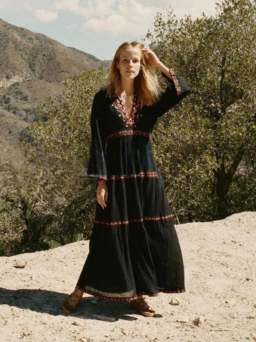 Carmen® | Black Boho Maxi Lace Dress
