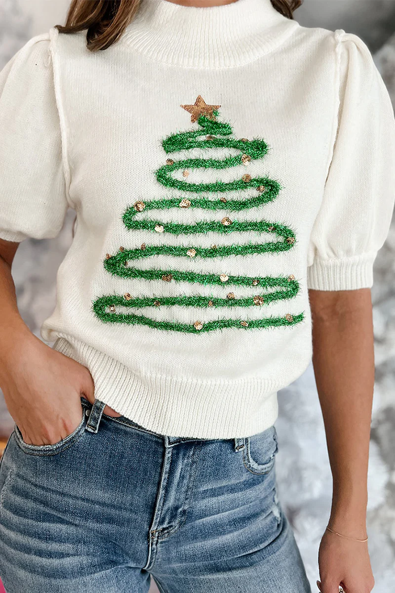 Carmen | Casual turtleneck sweaters with Christmas tree sequin patchwork - Image 2