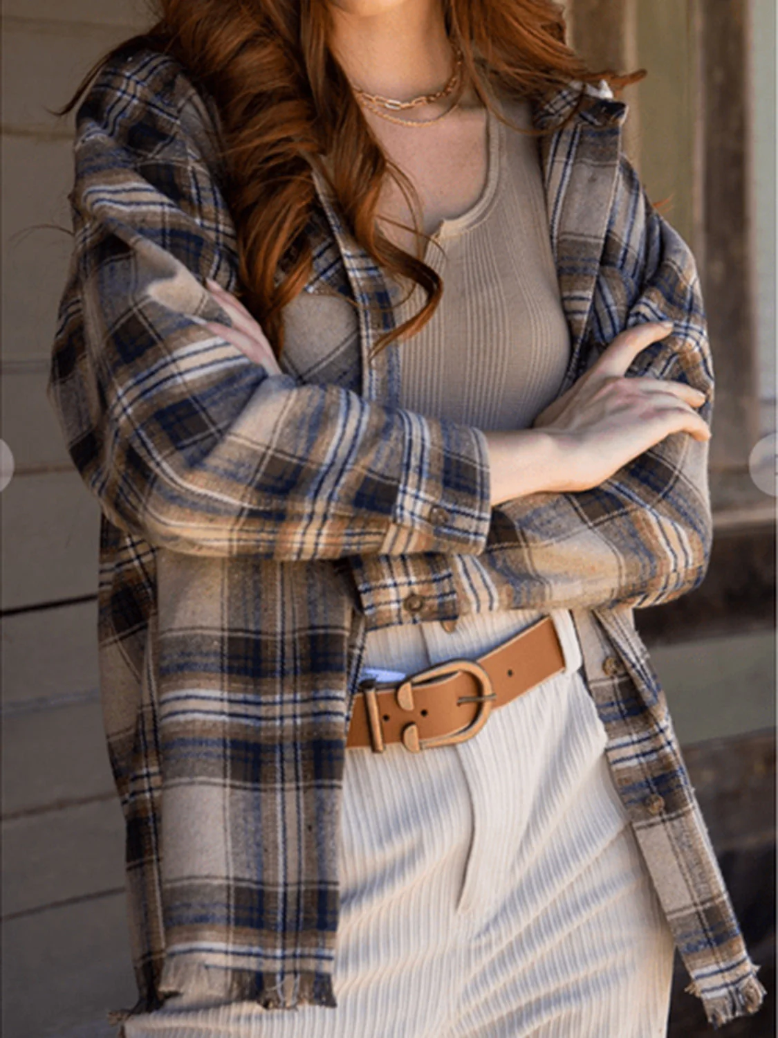 Carmen | Checked long sleeve hooded jacket with raw hem - Image 8