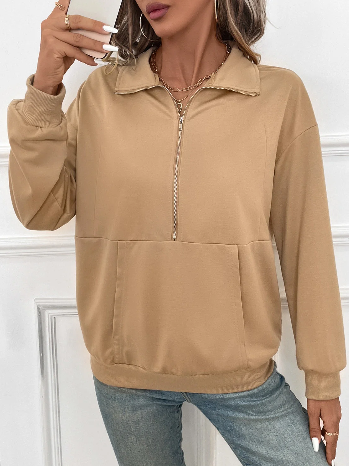 Carmen | Long sleeve half zip sweatshirt with kangaroo pocket - Image 5