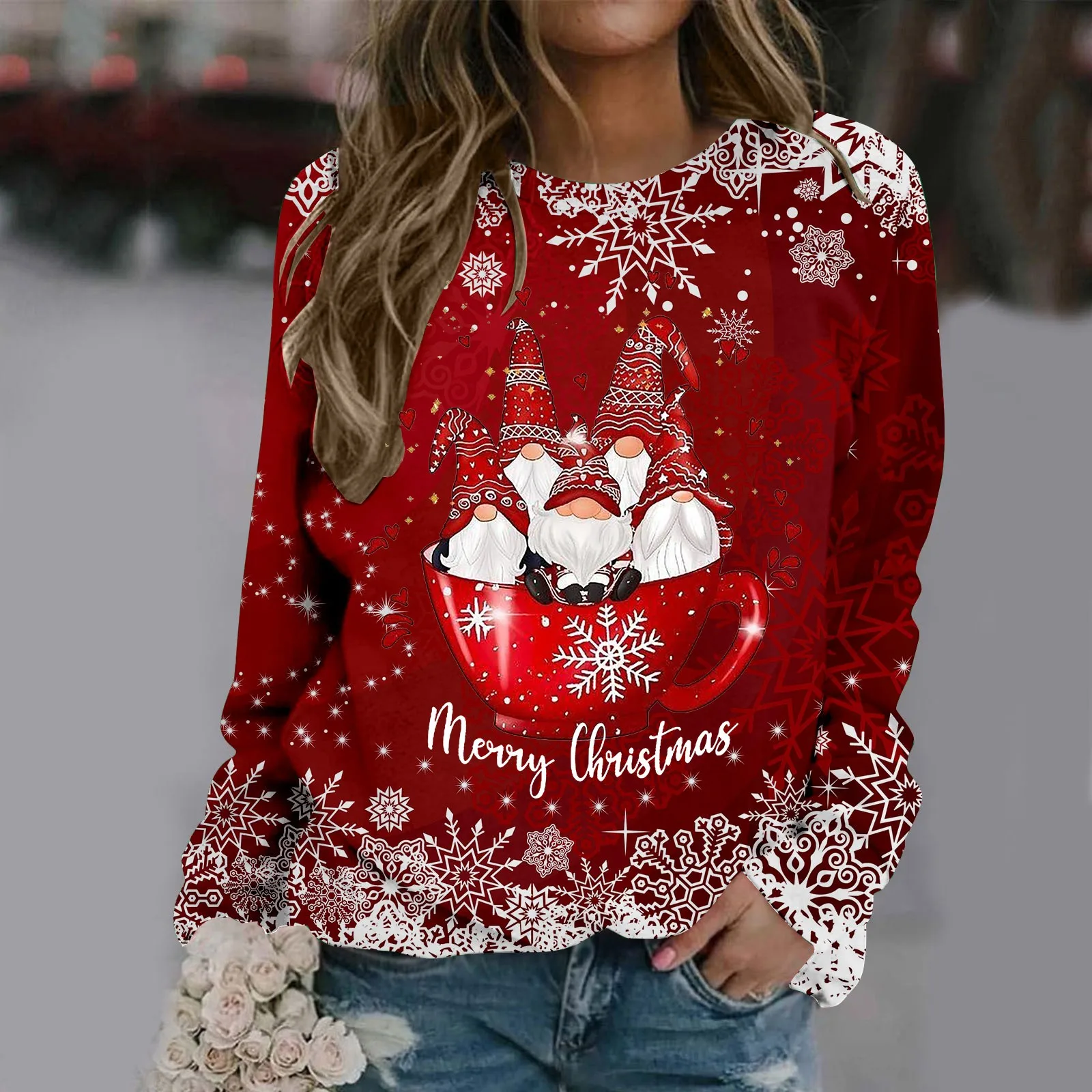 Carmen | Warm crew neck sweater with Merry Christmas print for women