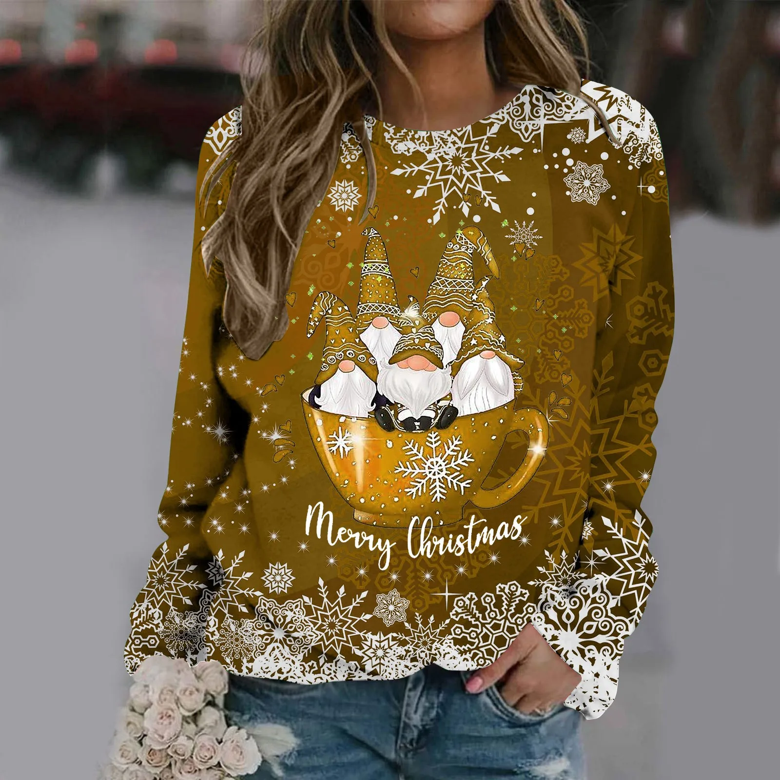 Carmen | Warm crew neck sweater with Merry Christmas print for women - Image 2