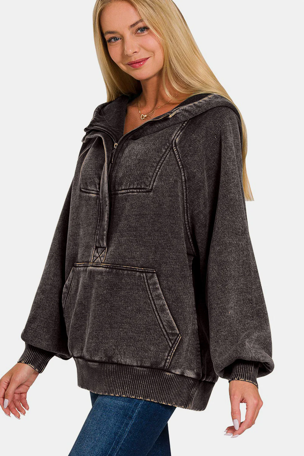 Carmen | Zenana Acid Wash Fleece Kangaroo Hoodie - Image 3