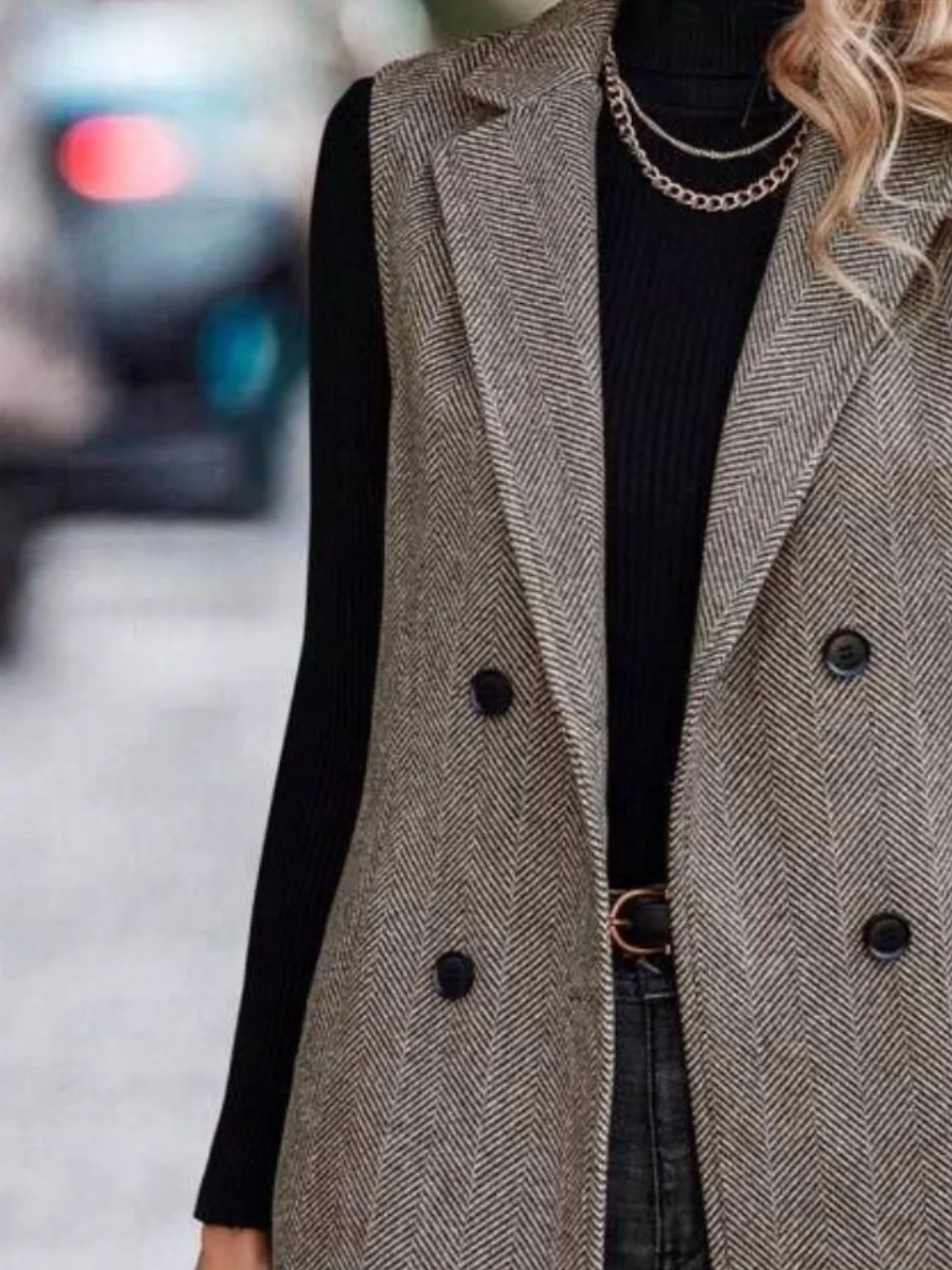 Carolin | Long cut vest coat with buttoned collar and collar - Image 10