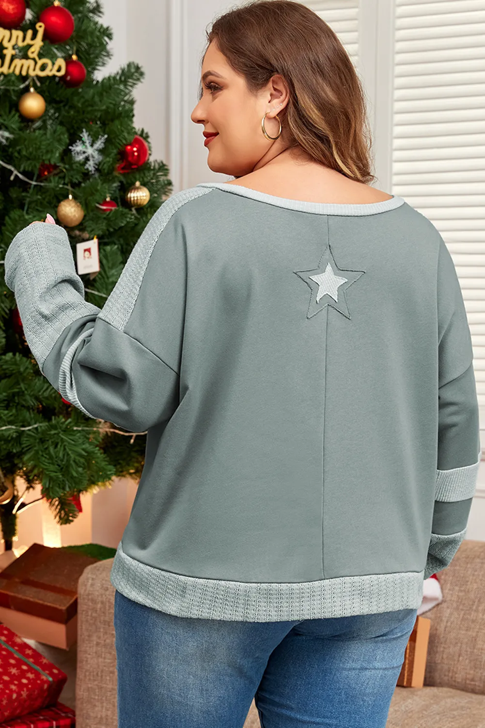 Carolin | Plus size long sleeve star crew neck top - Image 5