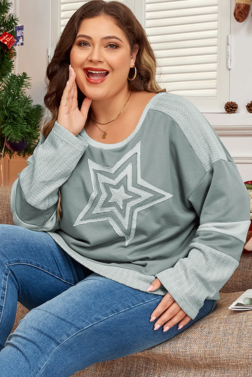 Carolin | Plus size long sleeve star crew neck top - Image 6