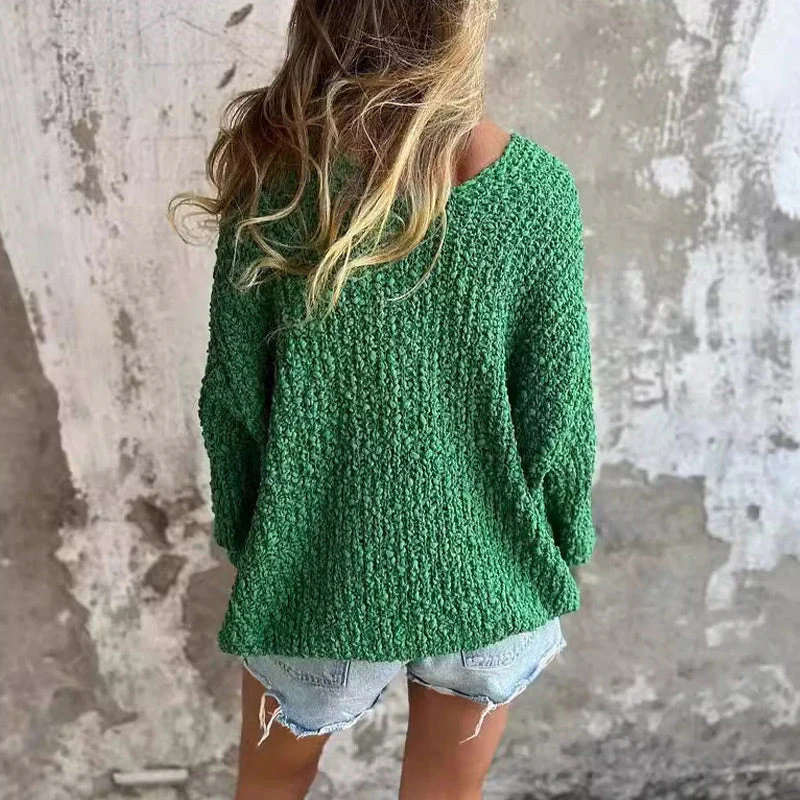 Carolin | Textured crochet sweater with long sleeves and a deep V-neck - Image 4