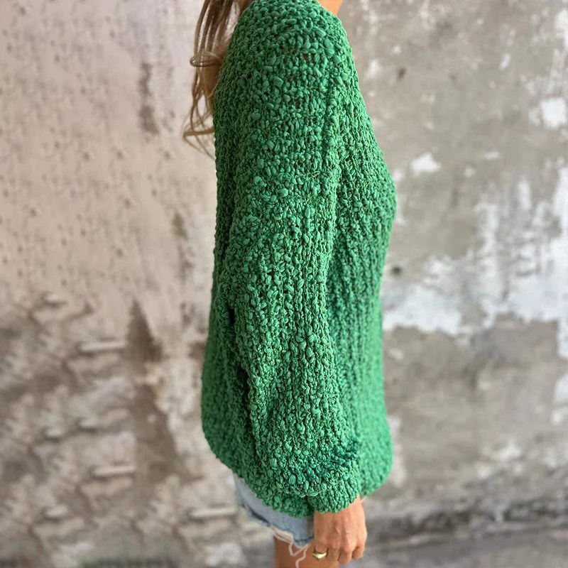 Carolin | Textured crochet sweater with long sleeves and a deep V-neck - Image 7