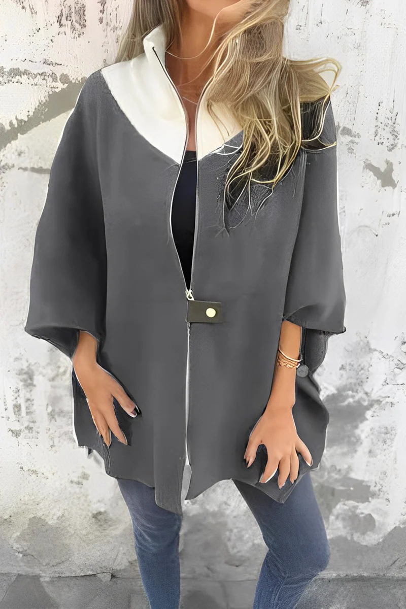 Carolina | Casual patchwork outerwear with zip fastening and contrast stand-up collar - Image 10