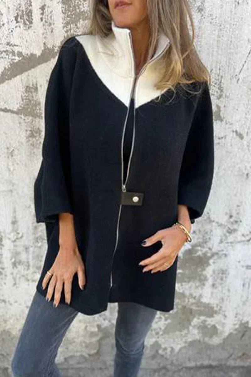 Carolina | Casual patchwork outerwear with zip fastening and contrast stand-up collar - Image 2
