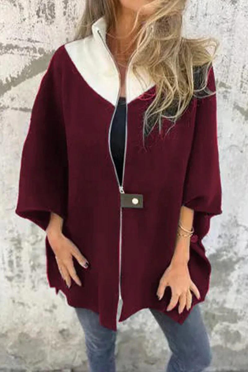 Carolina | Casual patchwork outerwear with zip fastening and contrast stand-up collar - Image 6