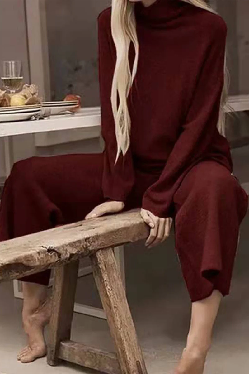 Carolina | Casual solid color turtleneck long sleeve two piece sweater - Image 2