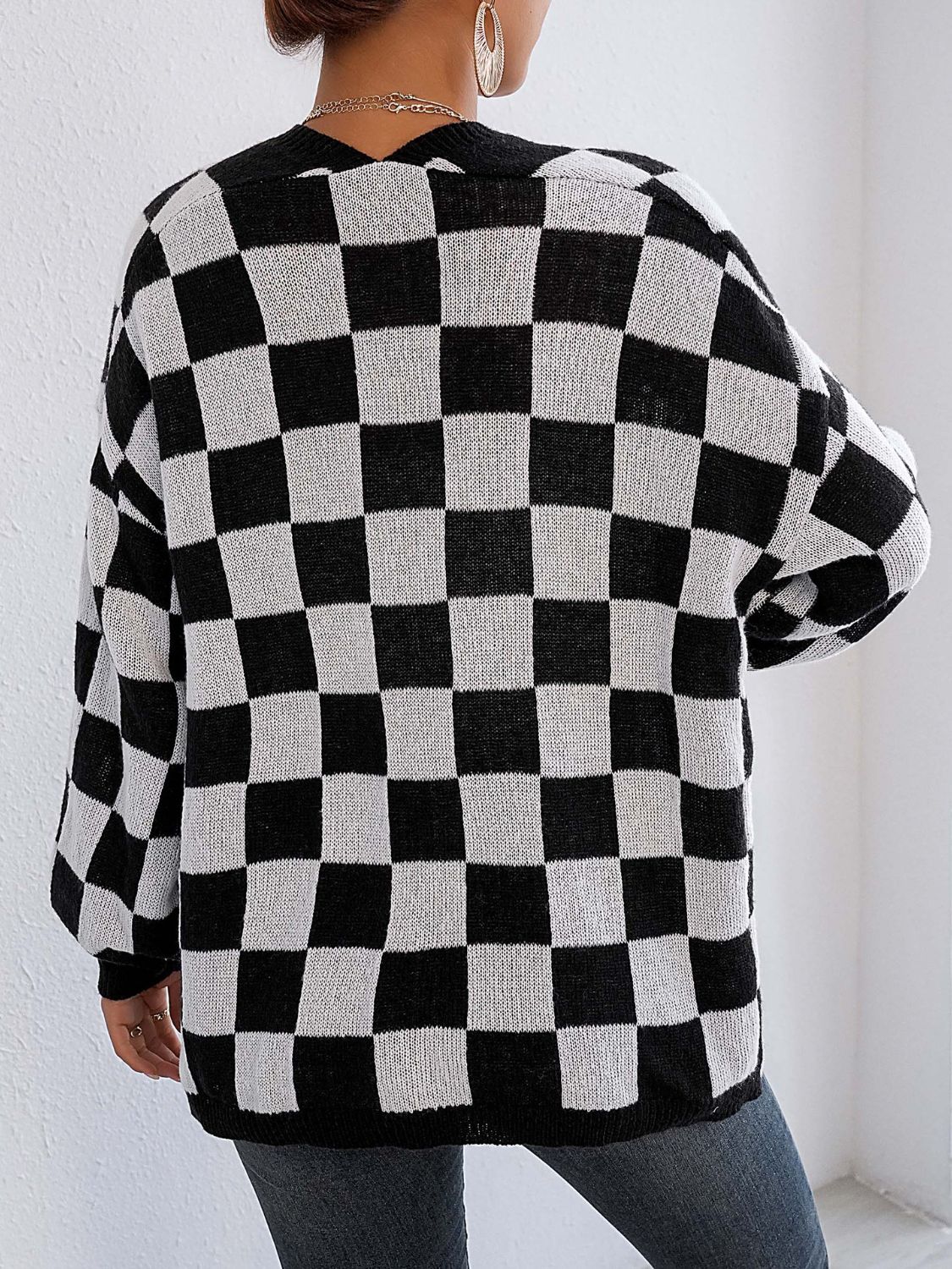 Carolina | Checked open front long sleeve cardigan - Image 2