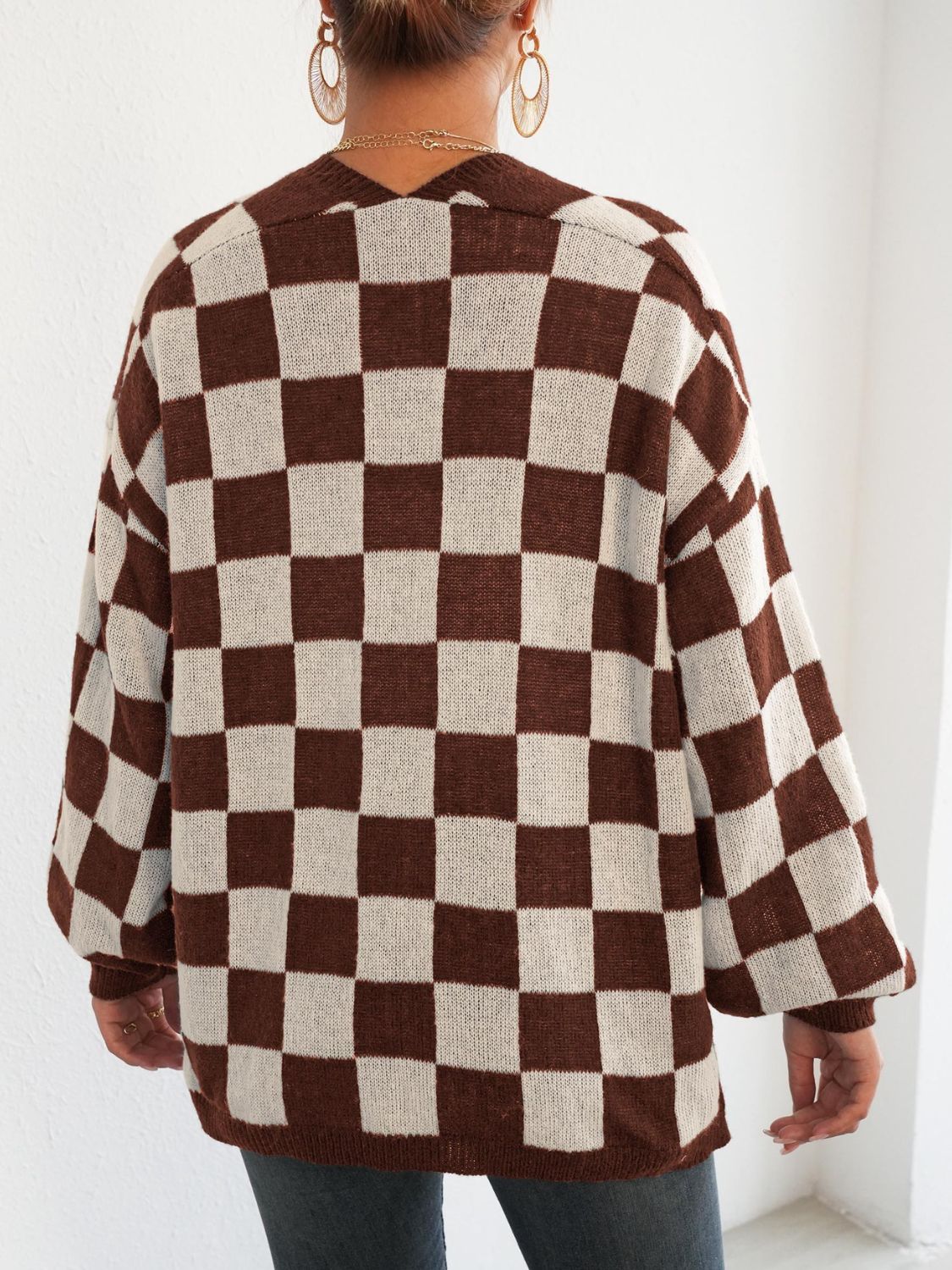 Carolina | Checked open front long sleeve cardigan - Image 8