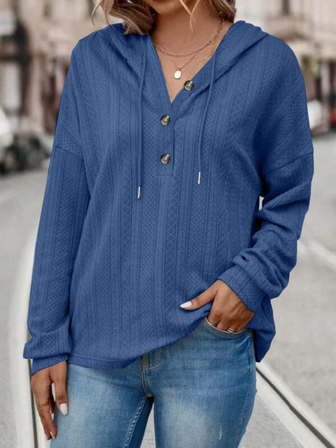 Carolina | Long sleeve hoodie with drawstring and dropped shoulders - Image 4