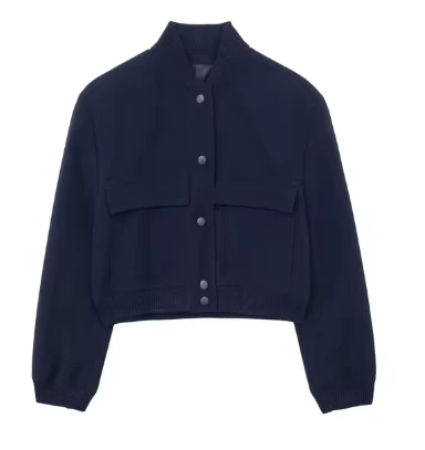 Carolina | Solid color single breasted bomber coat with long sleeves - Image 3