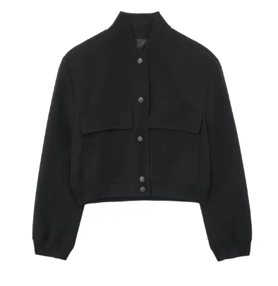 Carolina | Solid color single breasted bomber coat with long sleeves - Image 4