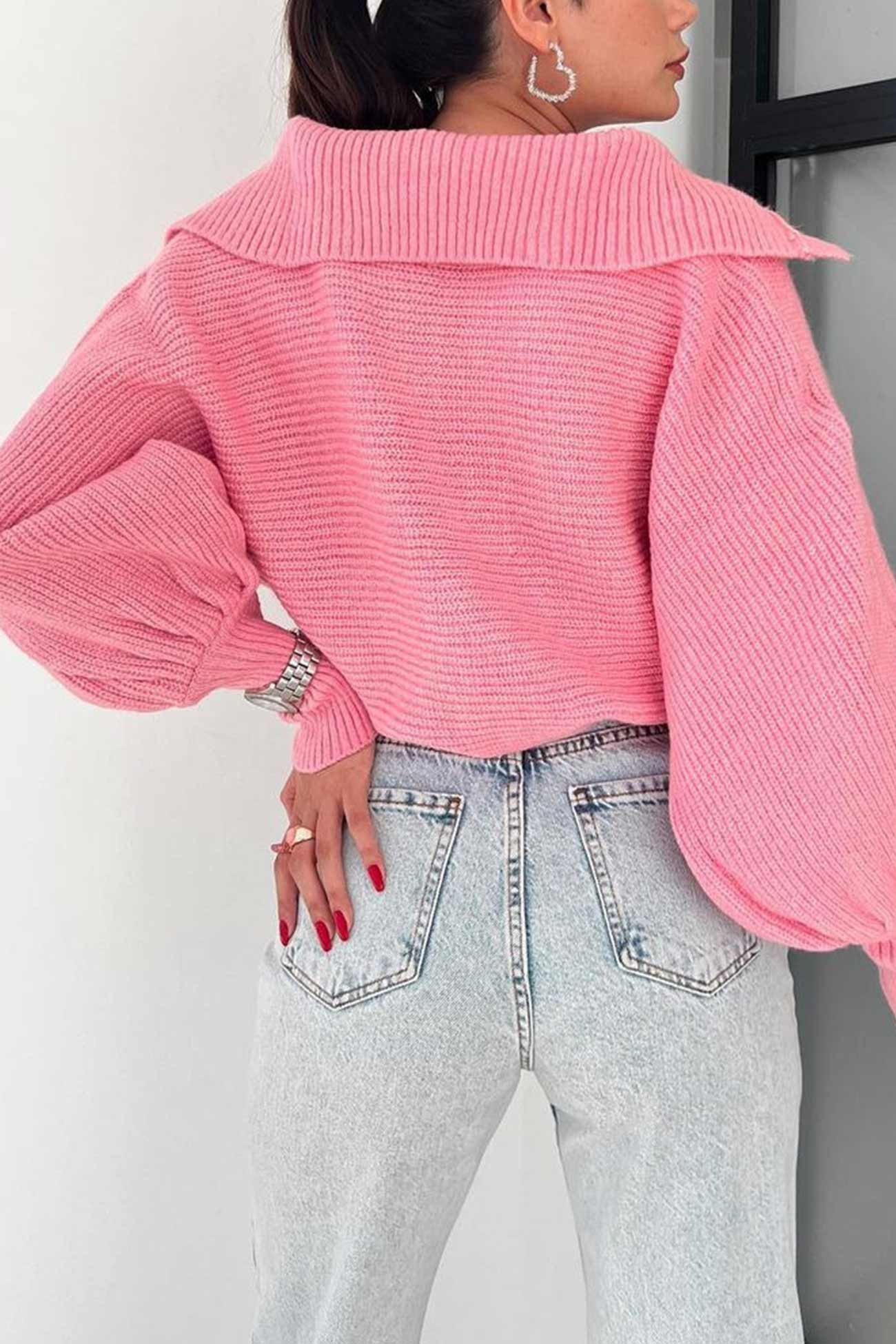 Carolina | V-neck lapel sweater with puff sleeves - Image 4