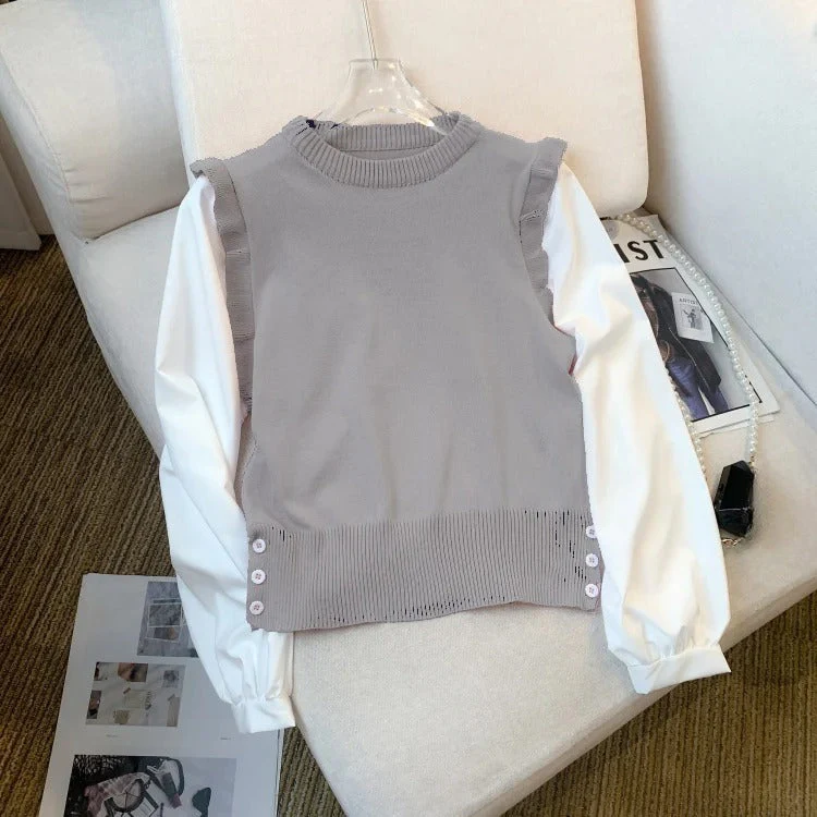 Carolina | Women's knitted vest with ruffle detail - Image 2