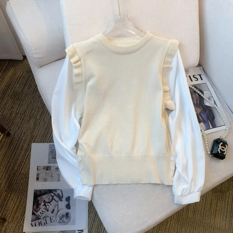 Carolina | Women's knitted vest with ruffle detail - Image 4