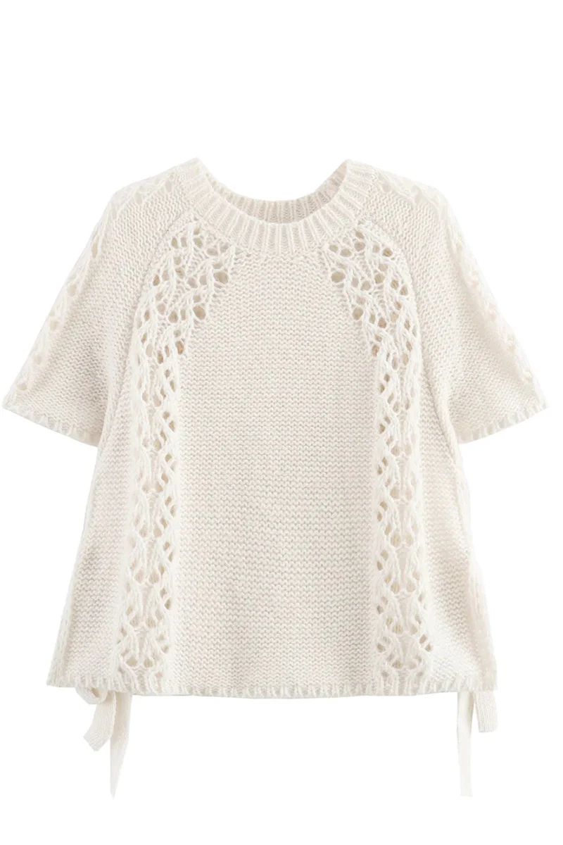 Catalina | Casual solid color hollow out drawstring woven O-neck sweaters - Image 5