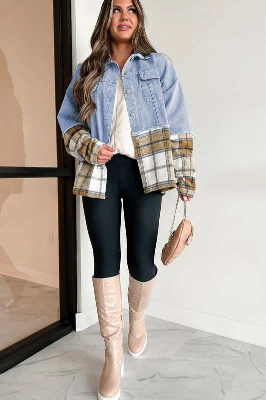 Catalina | Oversized plaid patchwork denim jacket with buttons - Image 6