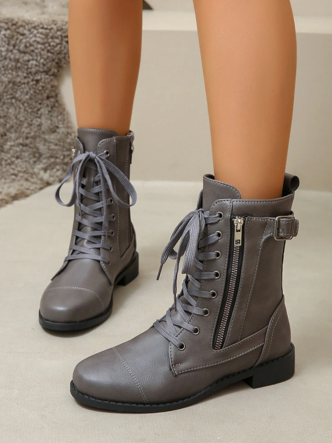Catalina | PU leather lace-up boots - Image 7