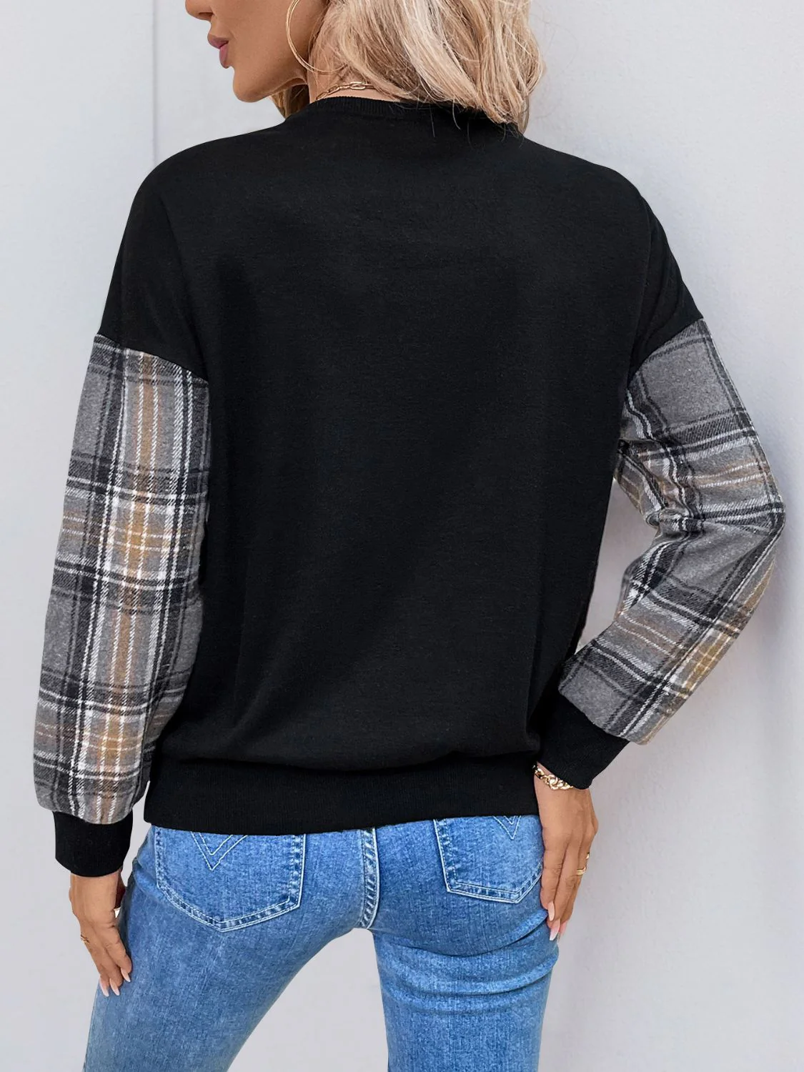 Catarina | Perfee checked long sleeve crew neck sweatshirt - Image 2