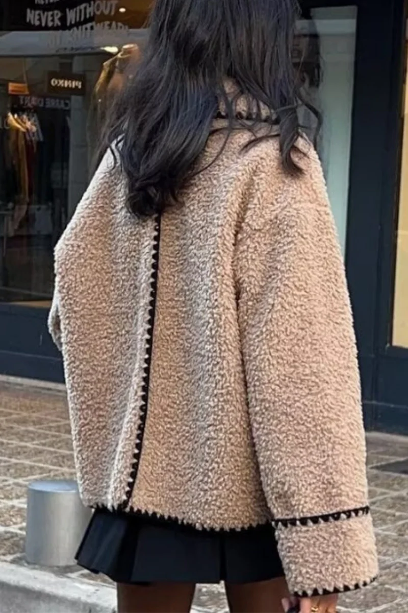 Catherine | Casual, fluffy outerwear with a contrasting turn-down collar - Image 3