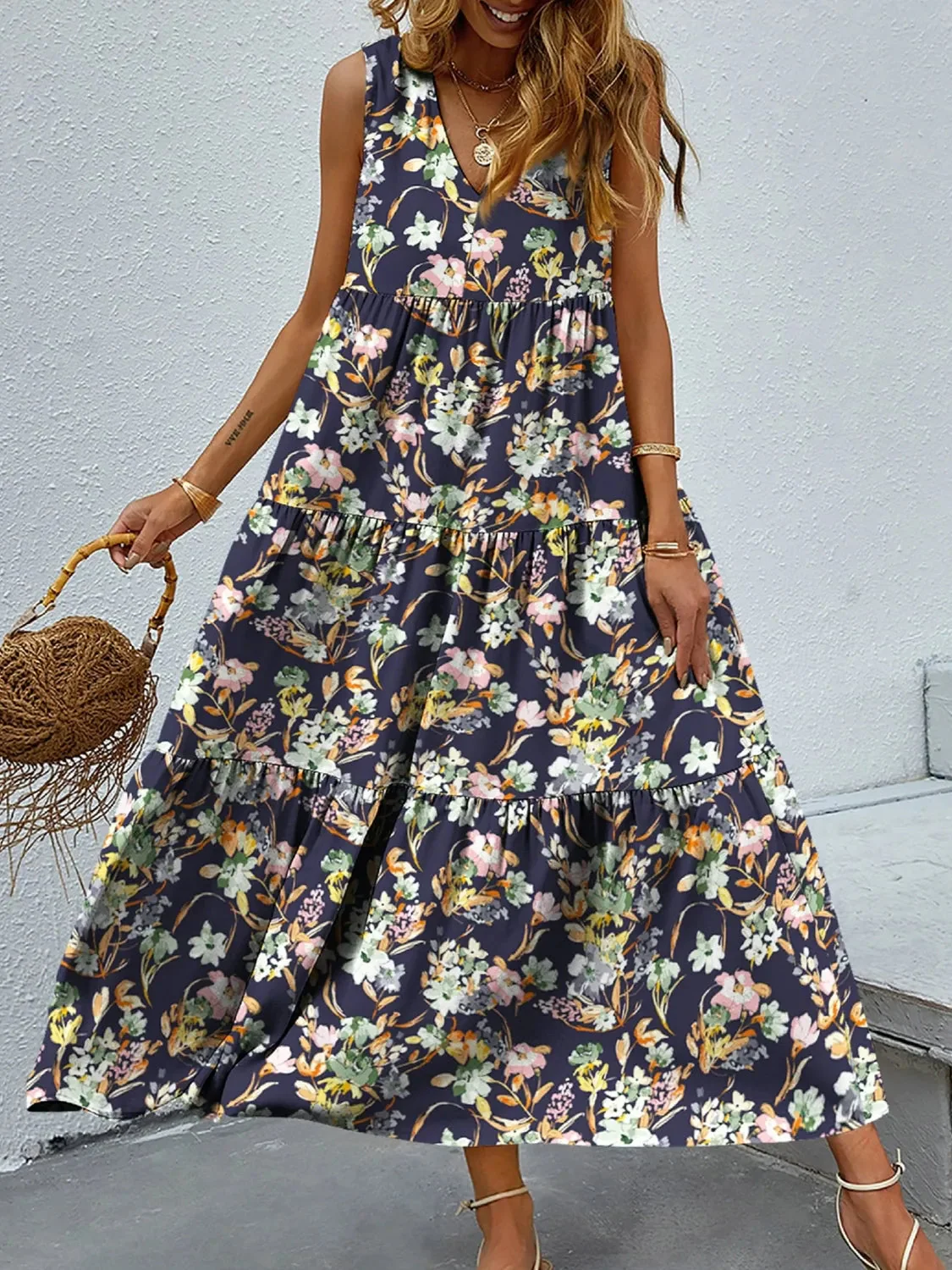 Catherine® | Elegant Sleeveless Floral V-Neck Maxi Dress - Image 3