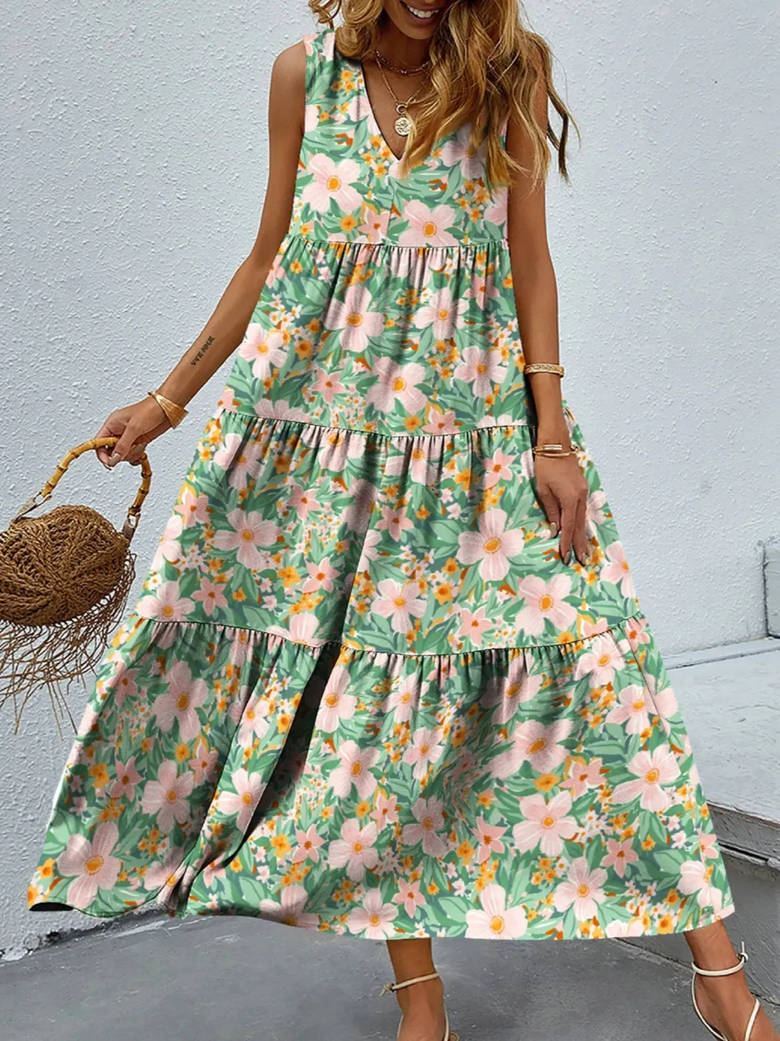 Catherine® | Elegant Sleeveless Floral V-Neck Maxi Dress - Image 4
